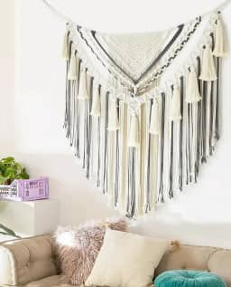 Macramê para pendurar na parede cinza pequeno macramê painéis de decoração de parede arte de parede artesanal decoração de quarto sala de estar, 78,7 cm L x 99 cm C