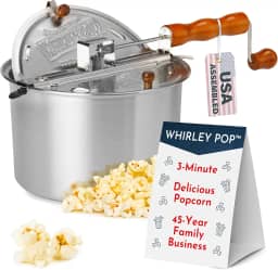 Máquina de pipoca original Whirley Pop – Pipoqueira Wabash Valley Farms Gourmet, panela de pipoca de alumínio com engrenagens de nylon, fogão de 3 minutos nostalgia pipoqueira (prata)