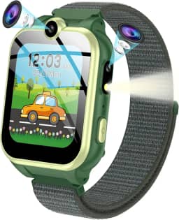 PTHTECHUS Relógio Inteligente Para Crianças - 4 A 12 Anos, 18 Jogos De Quebra-Cabeça, 2 Câmeras, Tocador Música, Pedômetro, Alarme, Lanterna Armygreen