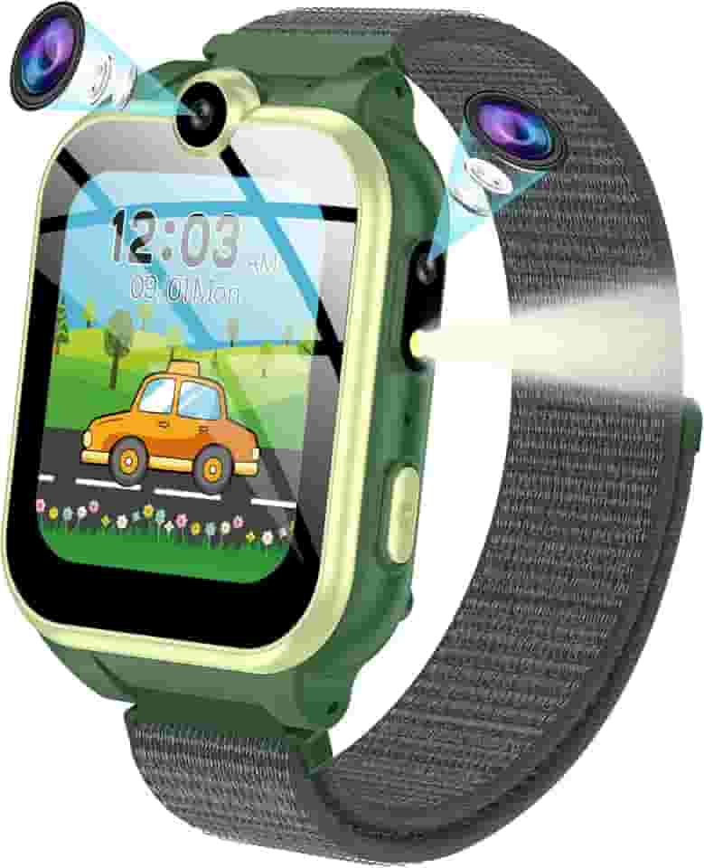 PTHTECHUS Relógio Inteligente Para Crianças - 4 A 12 Anos, 18 Jogos De Quebra-Cabeça, 2 Câmeras, Tocador Música, Pedômetro, Alarme, Lanterna Armygreen
