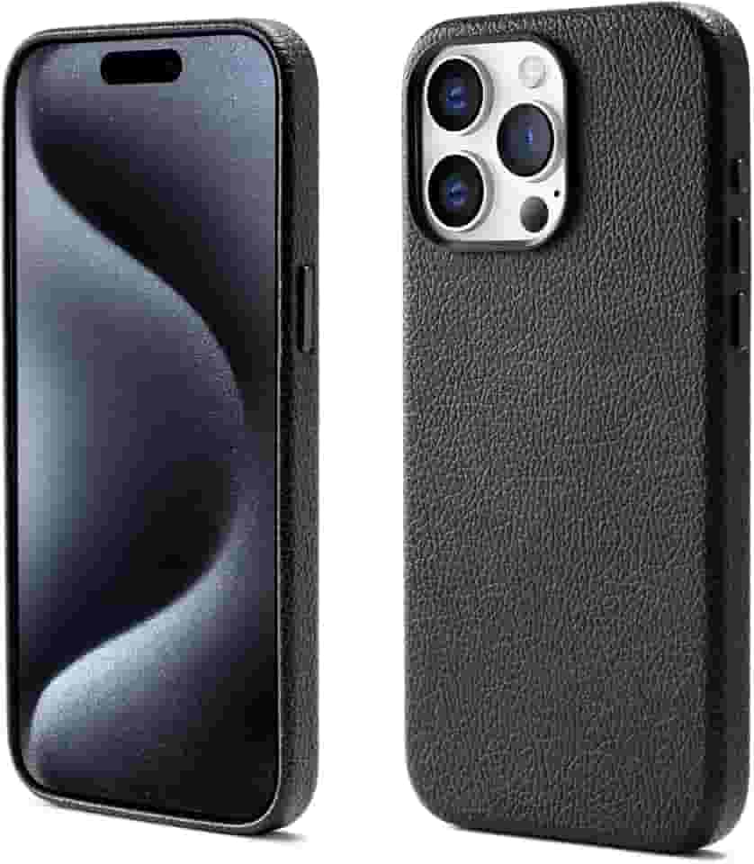 Capinha Premium de Couro Anti Impacto – Compatível com Modelos de iPhone (Carregamento Sem Fio Magnético),À Prova d’Água e Poeira, Botões de Metal e Proteção da Câmera (preto, iPhone 14 Pro)
