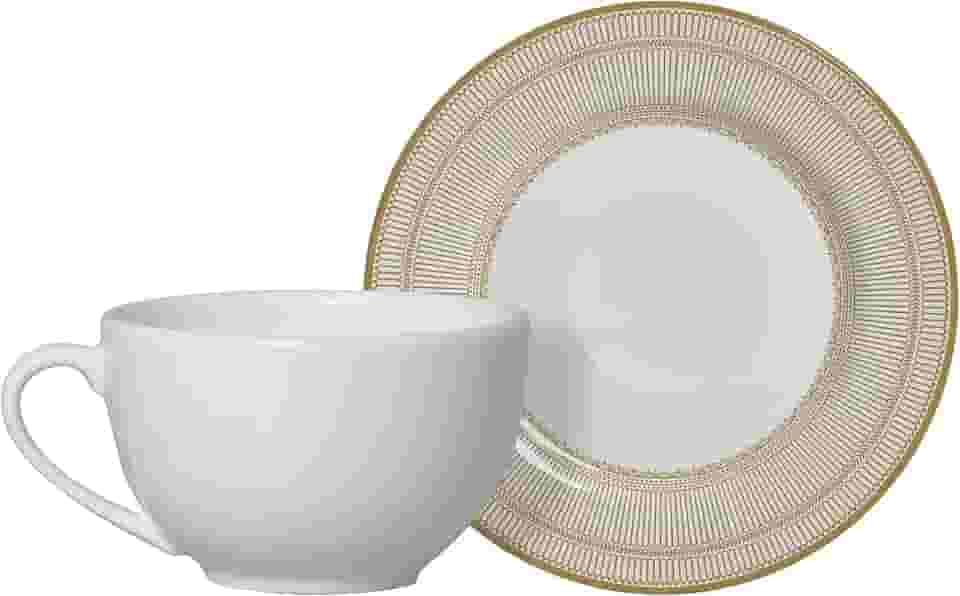 Conjunto Alleanza de 6 Xicaras Chá c/pires Plissan Dourado
