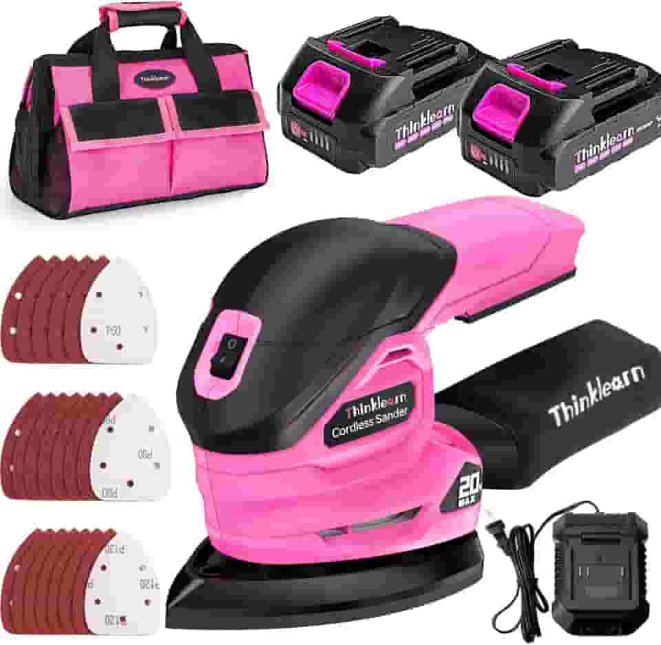 Lixadeira de detalhes sem fio com 2 pilhas e carregador, lixadeira manual elétrica de 20 V 2 Amp com 22 peças de lixas e sistema de coleta de poeira, ferramenta de lixamento de palma para marcenaria