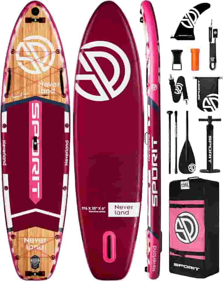 Prancha de stand up paddle inflável super larga de 11'6 × 35 ", prancha de sup ultra estável para adultos, capacidade de 450 lb com alça de ombro, mochila de 100 l, nadadeira removíve