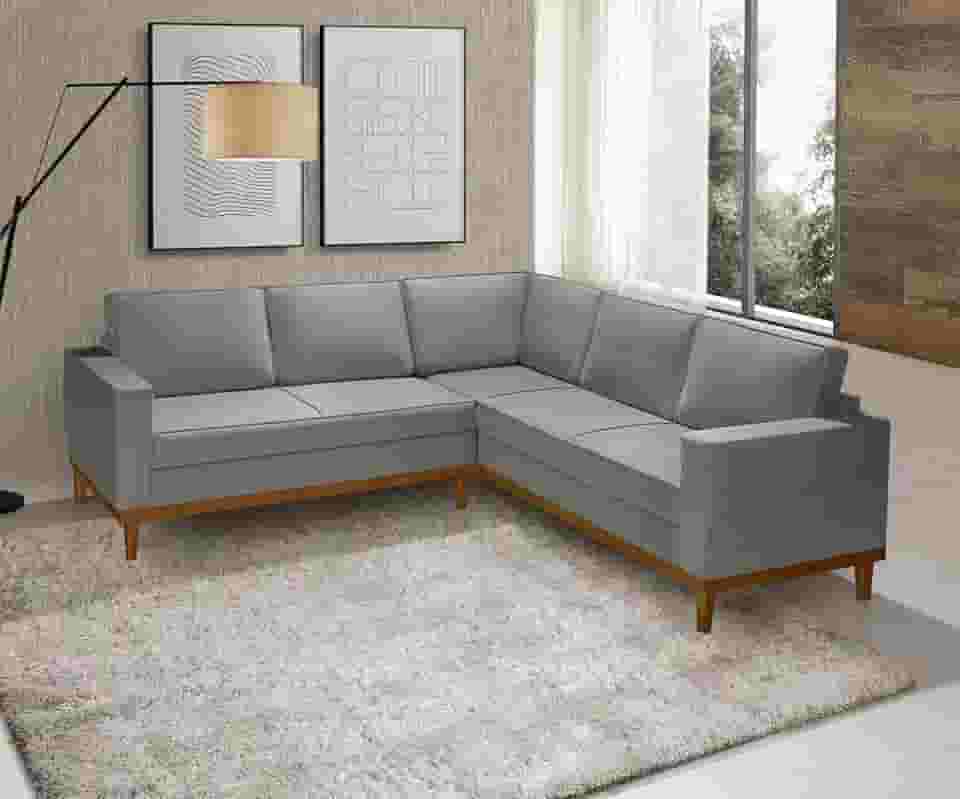 Sofá De Canto 5 Lug. Toronto - Base De Madeira - Veludo Cinza