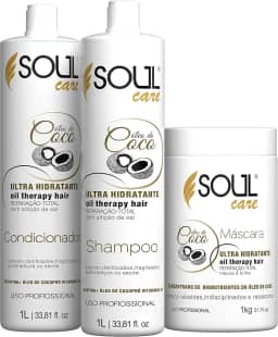 Shampoo e Condicionador + Máscara de Hidratação Com Óleo de Coco - Reparação, Hidratação e Fortalecimento | Soul Care Profissional (1kg)