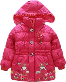 Casaco acolchoado com capuz e flores espessas para bebês e crianças