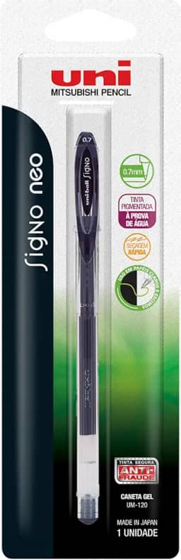 Caneta Gel Signo NEO UM-120, Uni-Ball, Preta, Blister c/1 unidade