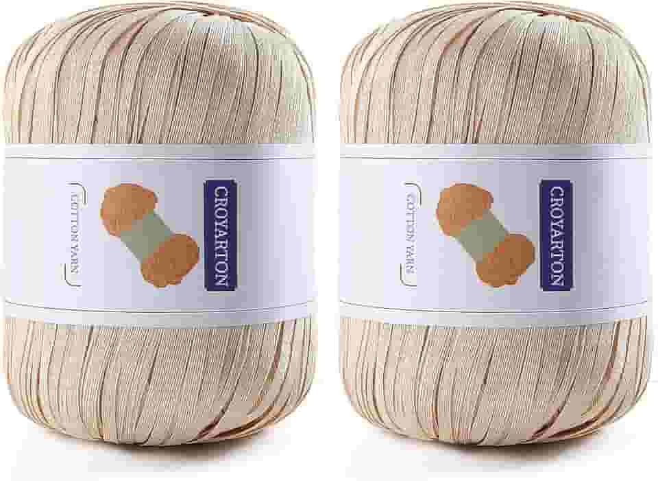 Pacote com 2 fios de ráfia para crochê, fio de algodão macio para crochê, bolsa de praia de verão, 228 jardas/fio de papel de fita de 100 g para iniciantes, bolsa de tricô manual DIY (bege)