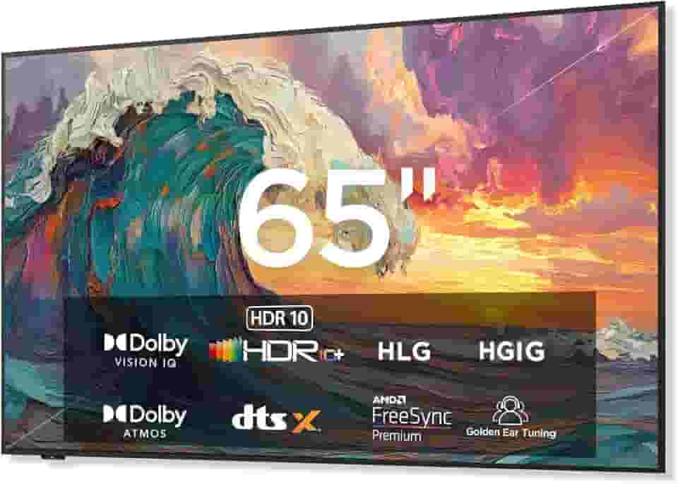 iFFALCON Smart TV Classe QLED 4K de 65 polegadas, moldura ultrafina para TV, 144Hz, HDR, modo artístico com arte AI, ampla gama de cores, Dolby Vision IQ, Dolby Atmos, Google Assistant Voice Remote