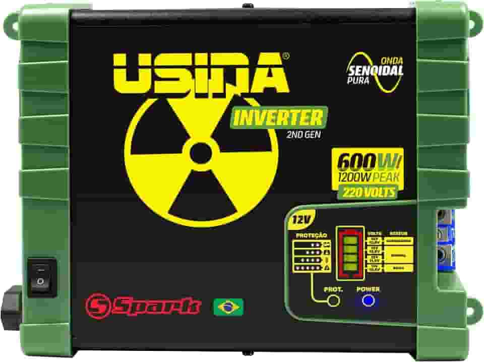 USINA Inversor 600W Onda Senoidal Pura, Off-Grid, Entrada 12VDC, Saída 220VAC, Pico 1200W