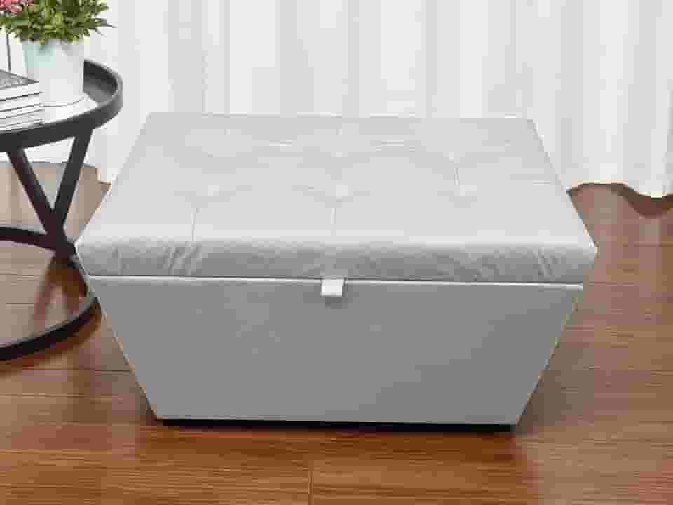 Puff Baú Estofado Em Corino 68 Cm Para Sala, Quarto Em Mdf - Branco