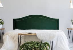 Cabeceira Casal Curva Luxo 140x60 Veludo Verde - Tachas Fumê