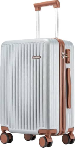 Mala de mão aprovada por companhias aéreas, mala de mão rígida com rodas giratórias, mala de viagem leve e pequena com trava TSA, Prateado, 20 IN, Mala de mão aprovada pela companhia aérea,