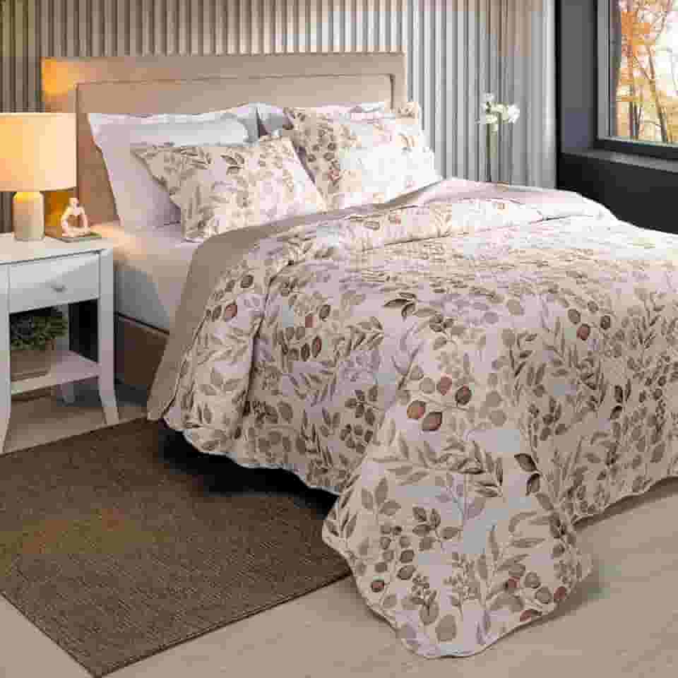 Kit Cobre Leito Colcha Boutis 3 Peças Matelassado Dupla Face Nano Printing (Ingrid Fendi, Queen)