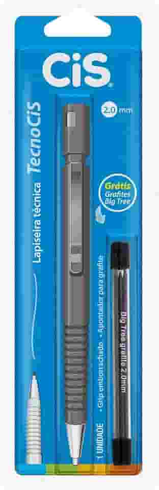 Lapiseira Técnica Tecnocis 2.0 mm, Cinza, Blister com 1 + Grafite