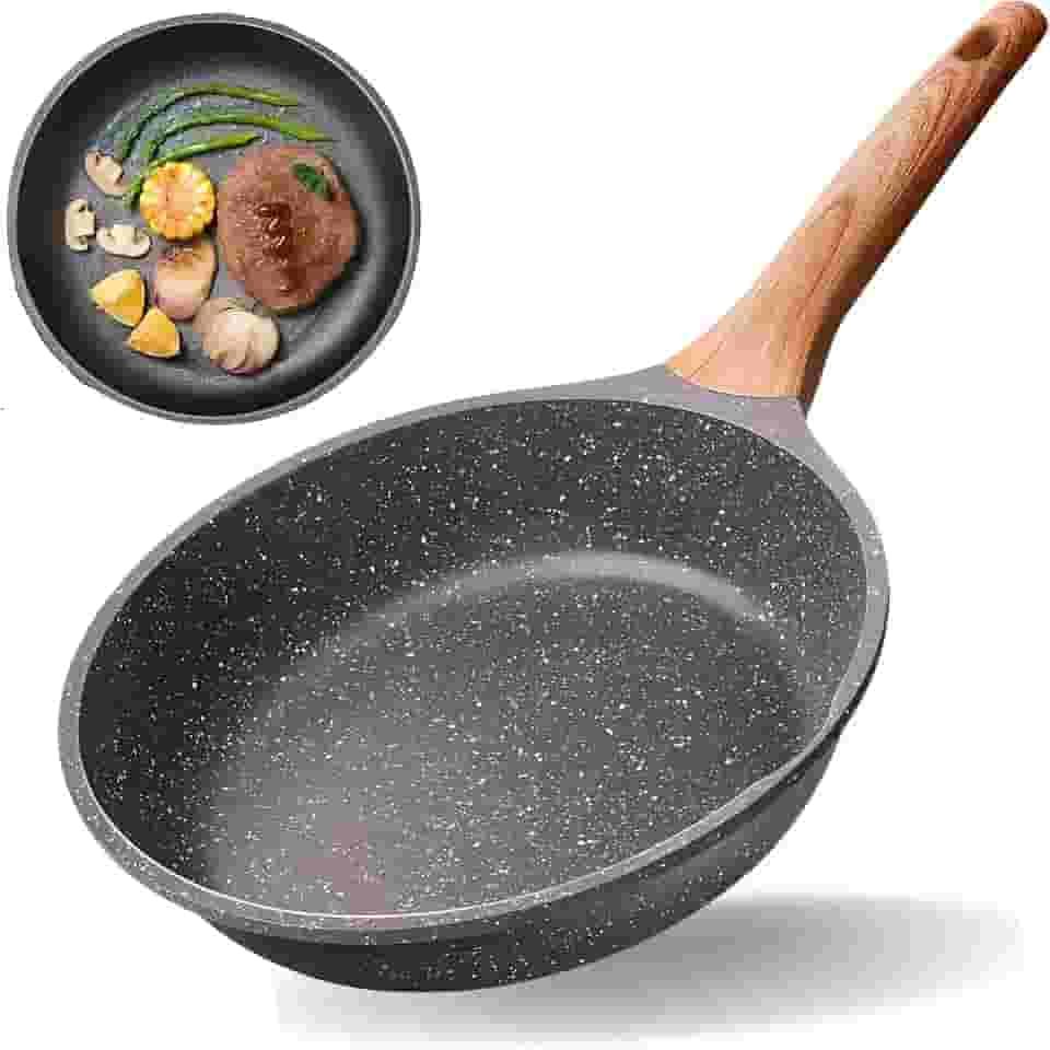 Frigideira Antiaderente de Cerâmica Premium com Cabo de Madeira Ergonômico – Frita Sem Óleo, Durável e Saudável, Compatível com Fogão Indução, Gás e Elétrico