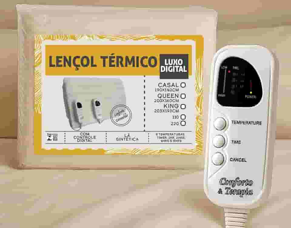Lençol Térmico Digital 110V Luxo, 5 Temperaturas, Timer, Queen