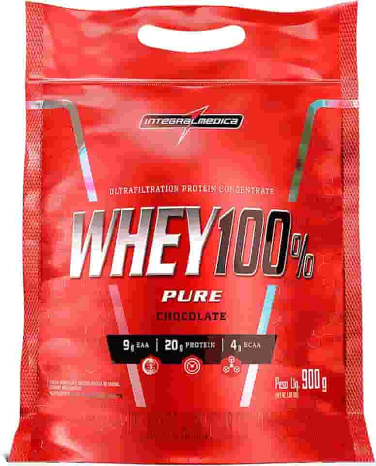 Integralmédica - Whey Protein Concentrado Chocolate 100% Pure - 21g de Proteína por Scoop, Suplementação Alimentar Pós-Treino, Fórmula Enriquecida com BCAAs - Pouch 900g