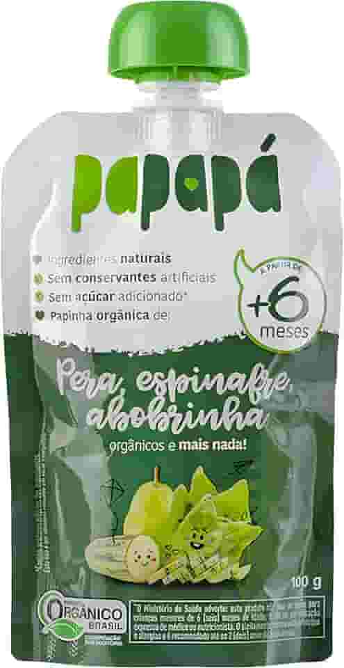 Papapá, Papinha infantil, Orgânico, Sabor Pêra, Espinafre & Abobrinha, 100g, Verde