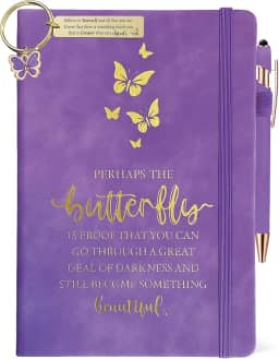 Caderno feminino para amantes de borboletas, diário de borboletas, 200 páginas, forrado com caneta e chaveiro, presentes temáticos inspiradores de borboletas para sua filha, mãe, aniversário