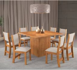 Conjunto de Jantar Mesa Quadrada Comander com 8 Cadeiras Sol Mel/Marfim