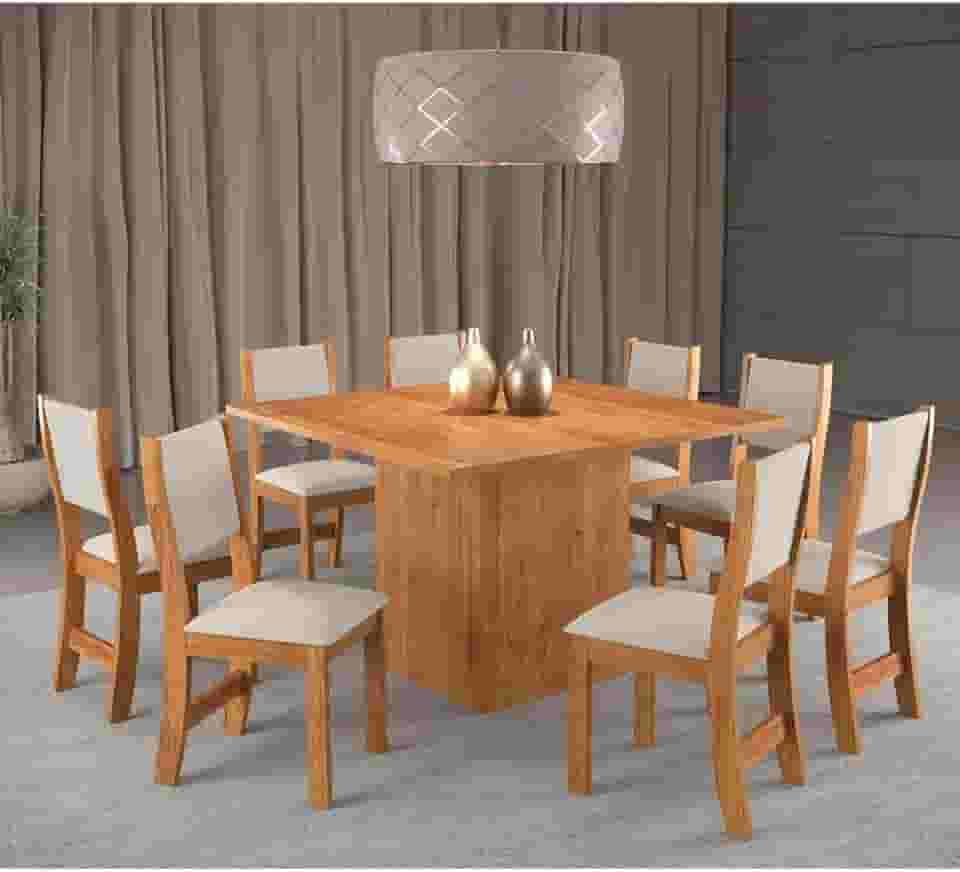Conjunto de Jantar Mesa Quadrada Comander com 8 Cadeiras Sol Mel/Marfim
