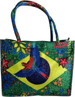 Bolsa Praia Passeio Tropical, Bandeira Verde e Amarelo Tecido Resistente, Design Floral com Alças, Padrão Fauná Flora Brasileira