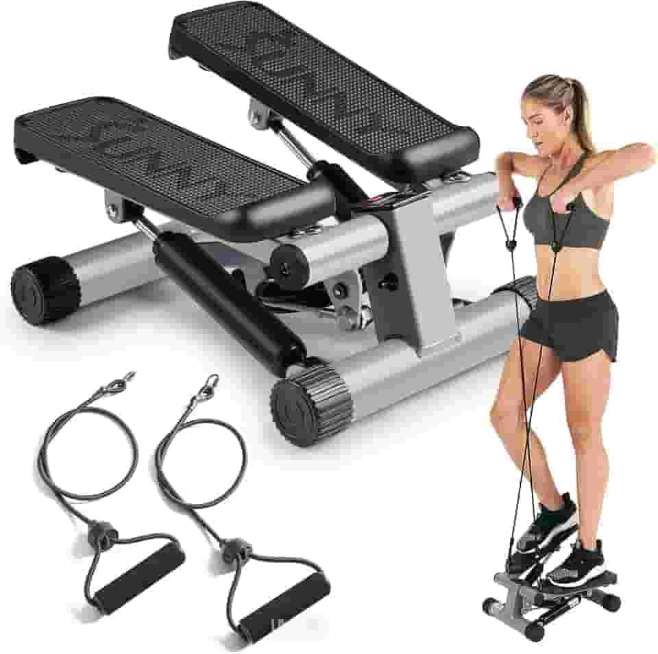 Sunny Health & Fitness Mini Stepper para Exercícios em Casa, Máquina de Treino de Degraus com Faixas de Resistência, Equipamento Cardiovascular de Corpo Inteiro com Monitor LCD