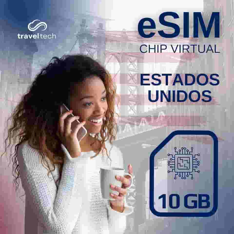 eSIM Estados Unidos 10GB por 30 Dias – Chip Virtual Internacional para Celular Compatível – Ativação Imediata via QR Code – Internet Rápida nos EUA – Travel Tech Connect