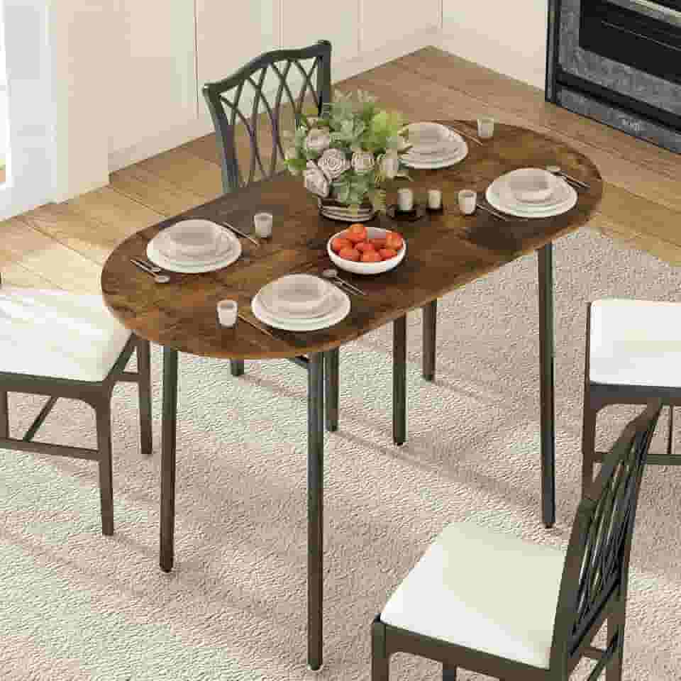 Mesa de Jantar Dobrável Oval, Duas Laterais Podem Ser Dobradas, Permitindo Controlar o Tamanho da Mesa à Vontade, São Robustas e Estáveis, Adequado para Várias Pessoas