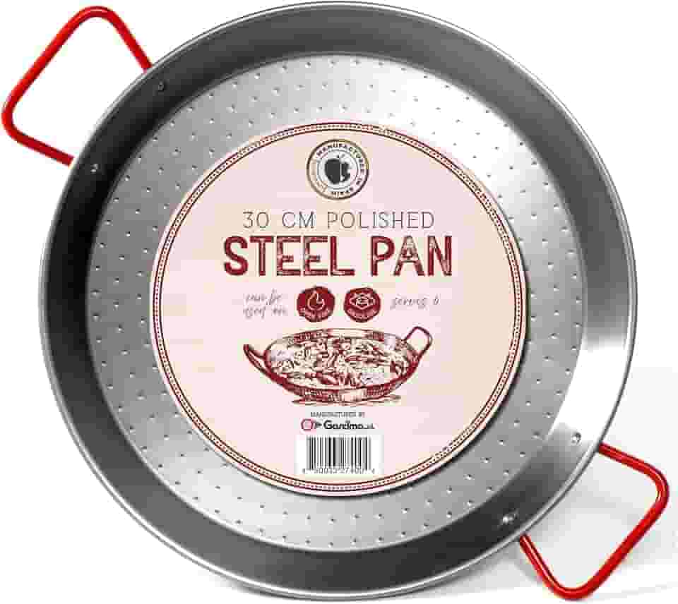 Gourmanity Feito por Garcima, panela de paella de aço carbono de 30 cm, forma de paella de aço polido de 30 cm, grande da Espanha, prato de paella espanhol importado