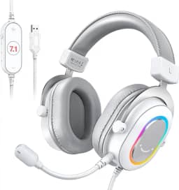 FIFINE USB Gaming Headset, fones de ouvido PC com fio com microfone para computador/laptop, over-ear RGB headset com som surround 7.1, cancelamento de ruído para streaming de vídeo game - H6 branco