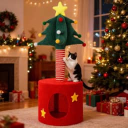 Torre de árvore de Natal para gatos de 83 cm com arranhador, casa de gato, cama de condomínio para adultos, gatos, pequenos gatos, árvore, centro de atividades