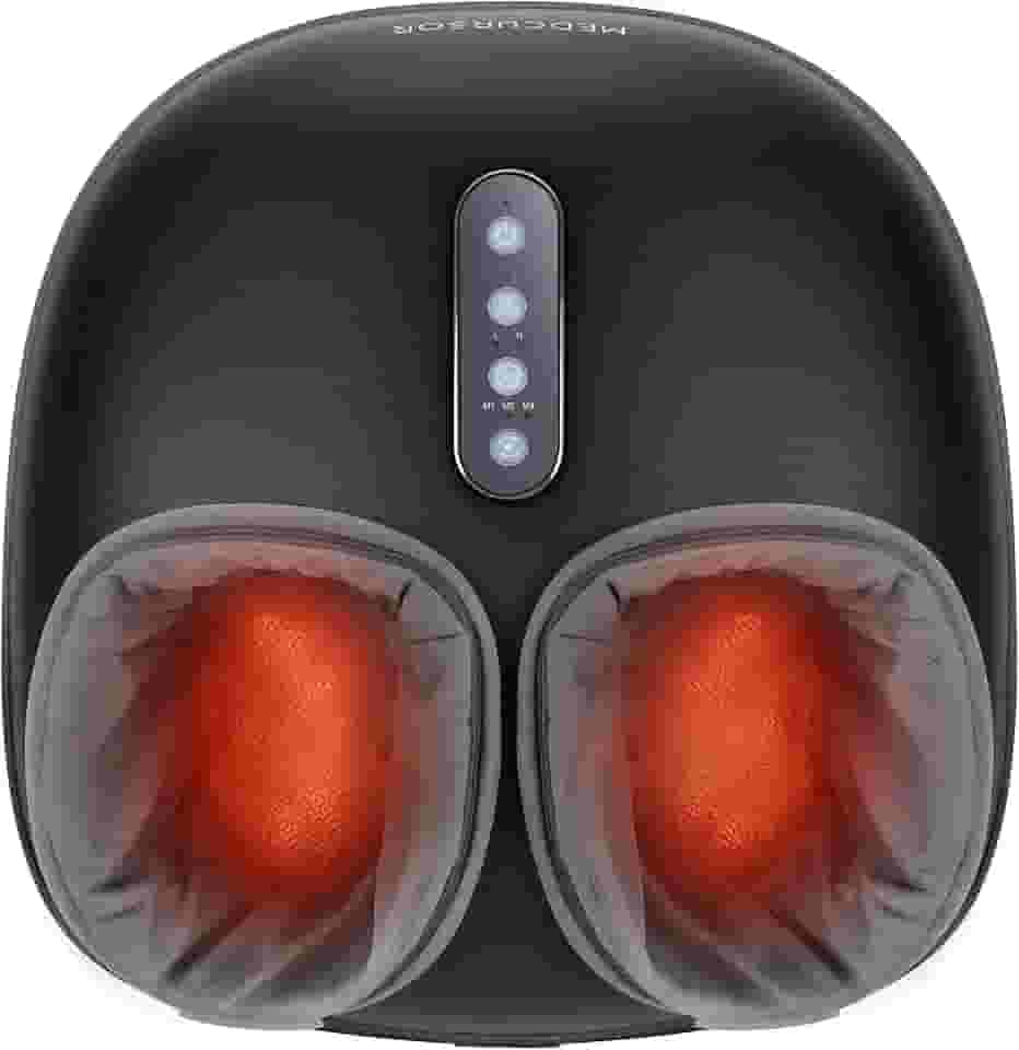 Medcursor Máquina de massageador de pés com calor, massageador de amassar profundo, fornece alívio para músculos cansados e plantas, configurações de vários níveis e intensidade ajustável para uso doméstico ou no escritório, 100-240V