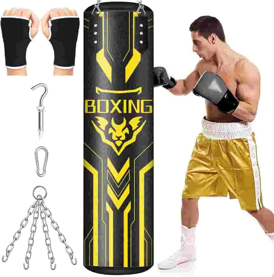 Saco de pancada de pendurar para adultos, conjunto de sacos de boxe pesado de couro PU de 1,2 m, bolsa pendurada, equipamento de boxe para MMA, karatê, kickboxing, boxe, academia em casa