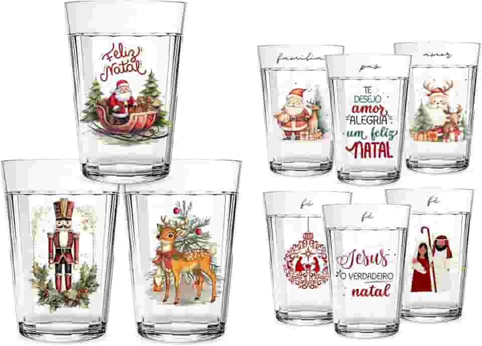 Kit 3 Copos Americanos 190ml De Vidro Personalizado Estampado Natal Decoração Vintage Papai Noel (Vintage)