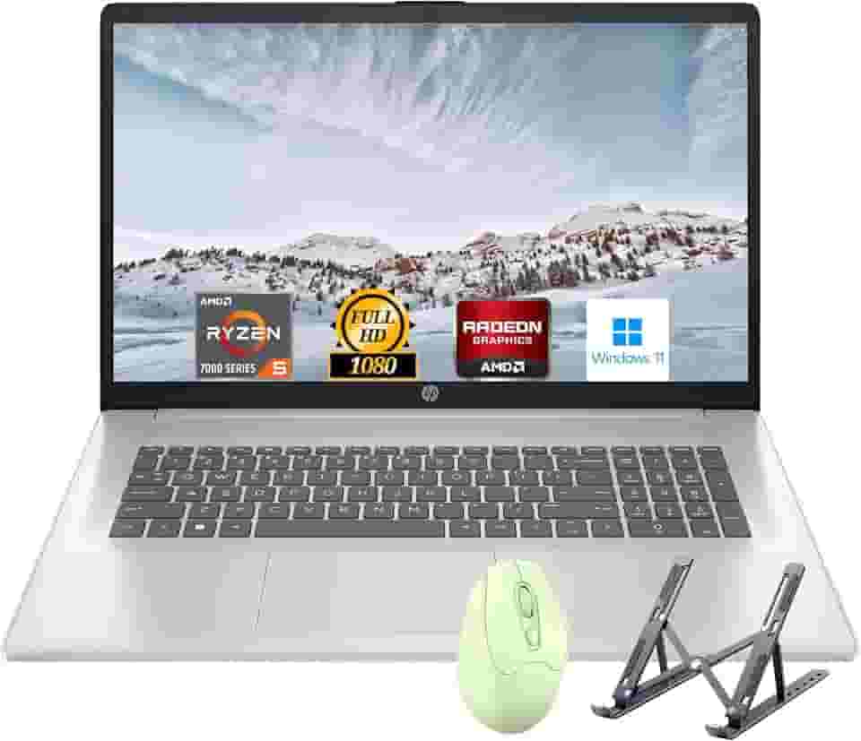 HP Laptop de 17,3 polegadas, tela Full HD (1920 x 1080), processador AMD Ryzen 5 (Beats i7-11370H), 32 GB de RAM, SSD de 1 TB, Windows 11 Home, webcam, Wi-Fi, Bluetooth, prata natural, acessório