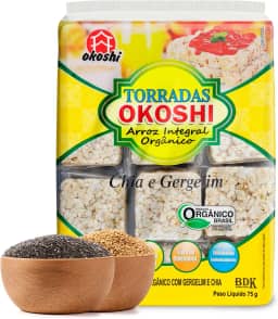 OKOSHI - Torrada de Arroz Integral Orgânico - Bolacha de arroz, Snacks Fit de Baixa Caloria - Vegano, Sem Açúcar, Baixo Sódio, Sem Glúten, Sem Lactose, Sem Gordura Trans, Kosher - 75g