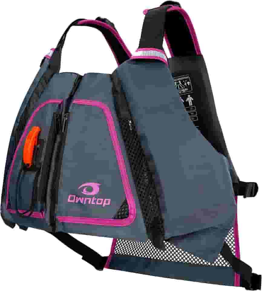 Owntop Jaquetas de Natação para Adultos, Alça de Segurança Ajustável, Colete de Natação Feminino para Caiaque, Coletes de Flutuação para Pesca, Natação, Stand-Up Paddle (Cinza-Rosa, M/L)