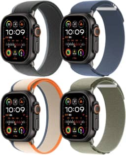 Pacote com 4 pulseiras de nylon compatíveis com Apple Watch Ultra 2/Ultra. Pulseiras masculinas de 49 mm, 46 mm, 45 mm e 44 mm, esportivas respiráveis para Apple Watch séries 10, 9, 8, 7, 6, SE, 5, 4,