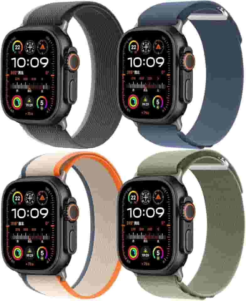 Pacote com 4 pulseiras de nylon compatíveis com Apple Watch Ultra 2/Ultra. Pulseiras masculinas de 49 mm, 46 mm, 45 mm e 44 mm, esportivas respiráveis para Apple Watch séries 10, 9, 8, 7, 6, SE, 5, 4,