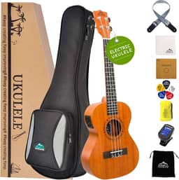 EASTROCK Ukulele Tenor mogno iniciante elétrico embutido sintonizador digital ukelele 66 cm grande PackageKit. Ukulele Ukalalee adequado para adultos, iniciantes. (26-Mogno-EQ)