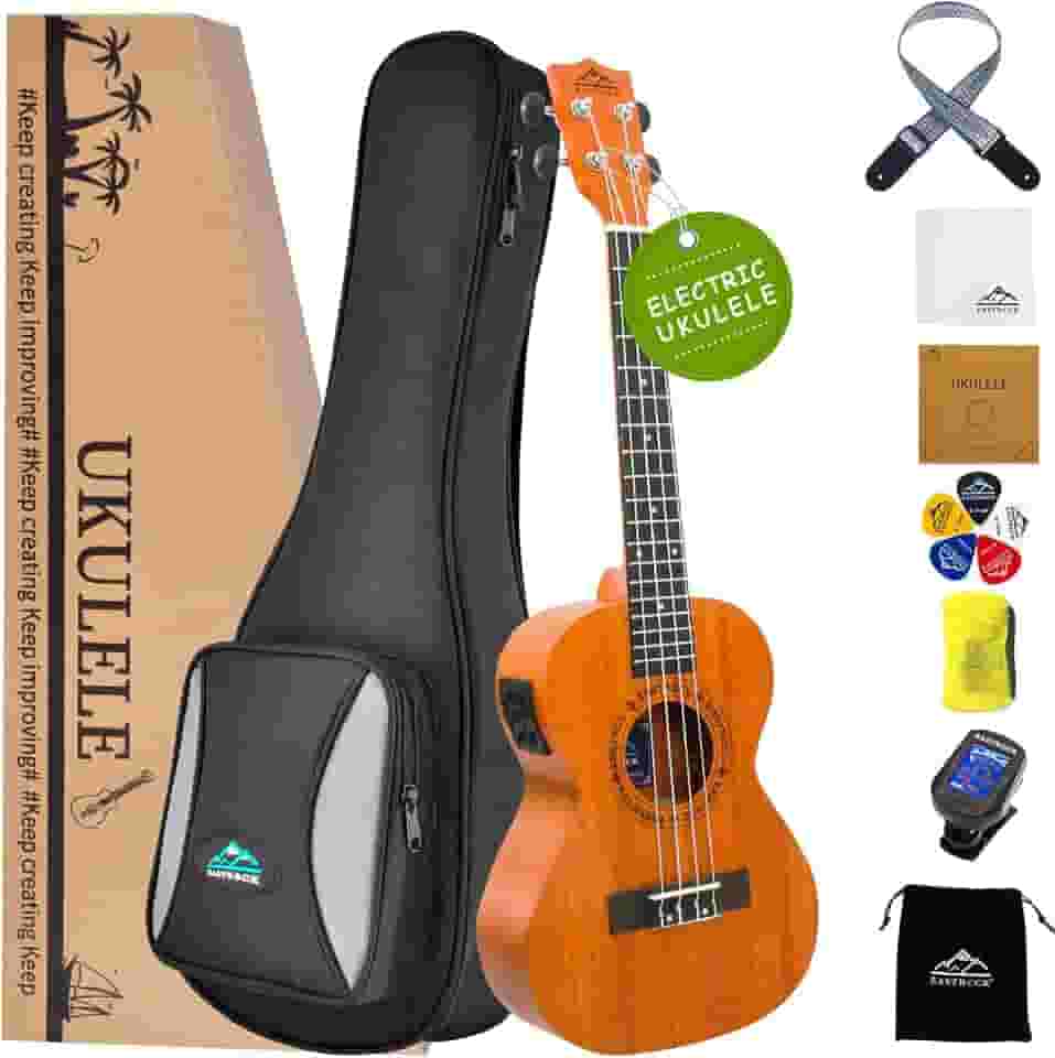 EASTROCK Ukulele Tenor mogno iniciante elétrico embutido sintonizador digital ukelele 66 cm grande PackageKit. Ukulele Ukalalee adequado para adultos, iniciantes. (26-Mogno-EQ)