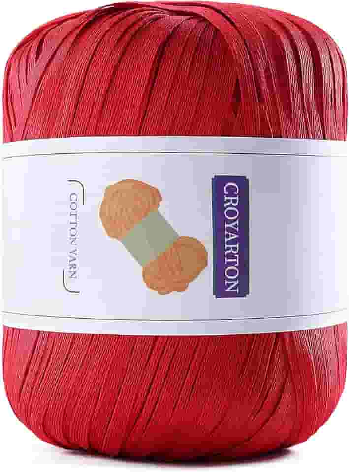 Fio de ráfia para crochê, fio de algodão macio para crochê, bolsa de praia de verão, 114 jardas/fio de papel de fita de 50 g para iniciantes, bolsa de tricô de mão DIY (vermelha)