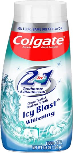 Colgate Gel De Pasta De Dente Clareadora 2 Em 1 E Enxaguante Bucal, Icy Blast, 4,6 Onças