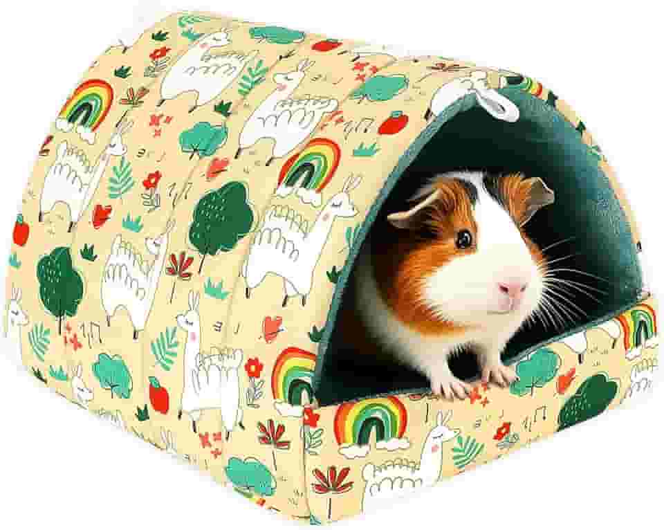 UPINS Cama de porquinho da índia, esconderijo de porquinho-da-índia, lavável, acessórios para gaiola de animais pequenos para coelhos anões, chinchilas, hamsters, ouriços, furões, dragões barbudos e