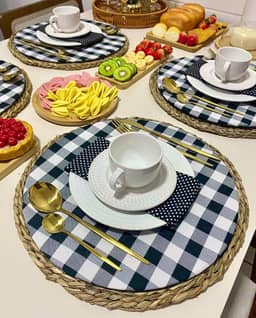 Kit 04 Capas Sousplat Xadrez Preto Jogo Americano Redondo 35cm Estilo Rústico Decoração Mesa Posta