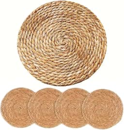 Jogo Americano Sousplat 4 Peças Redondo Natural 100% Fibra De Alga Artesanal