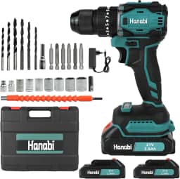 Furadeira Parafusadeira Brushless 21V 2 Baterias 2mAh Maleta de Transporte Acessórios Hanabi